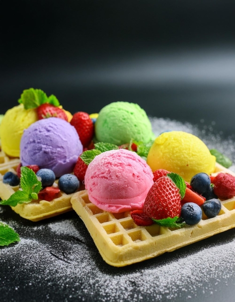 Eiskugeln auf Waffeln